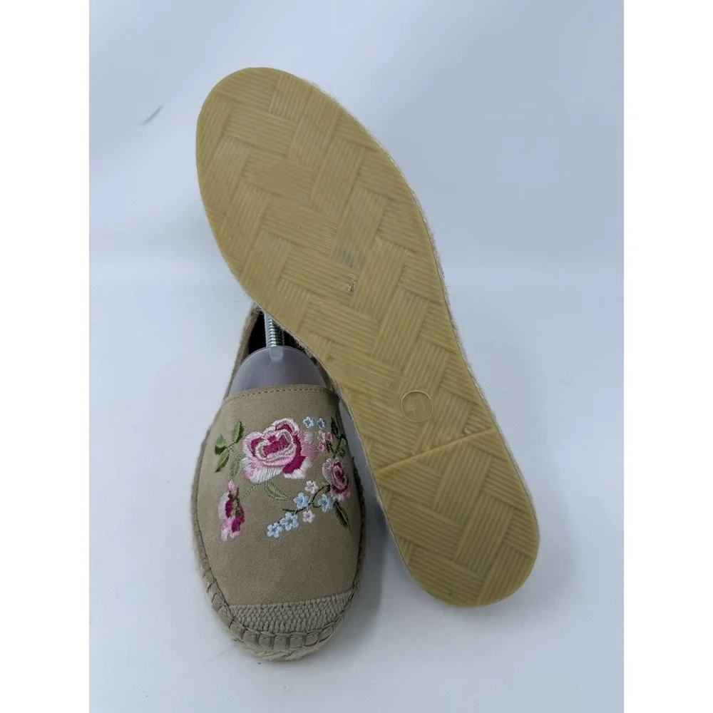 Fabiolas Espadrilles Tan Suede Leather‎ Women's Floral 9.5/41 Slip On New Summer